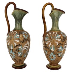 Antique Pair of Edwardian Art Nouveau Doulton & Slaters Stoneware Ewers (c. 1900-1910)