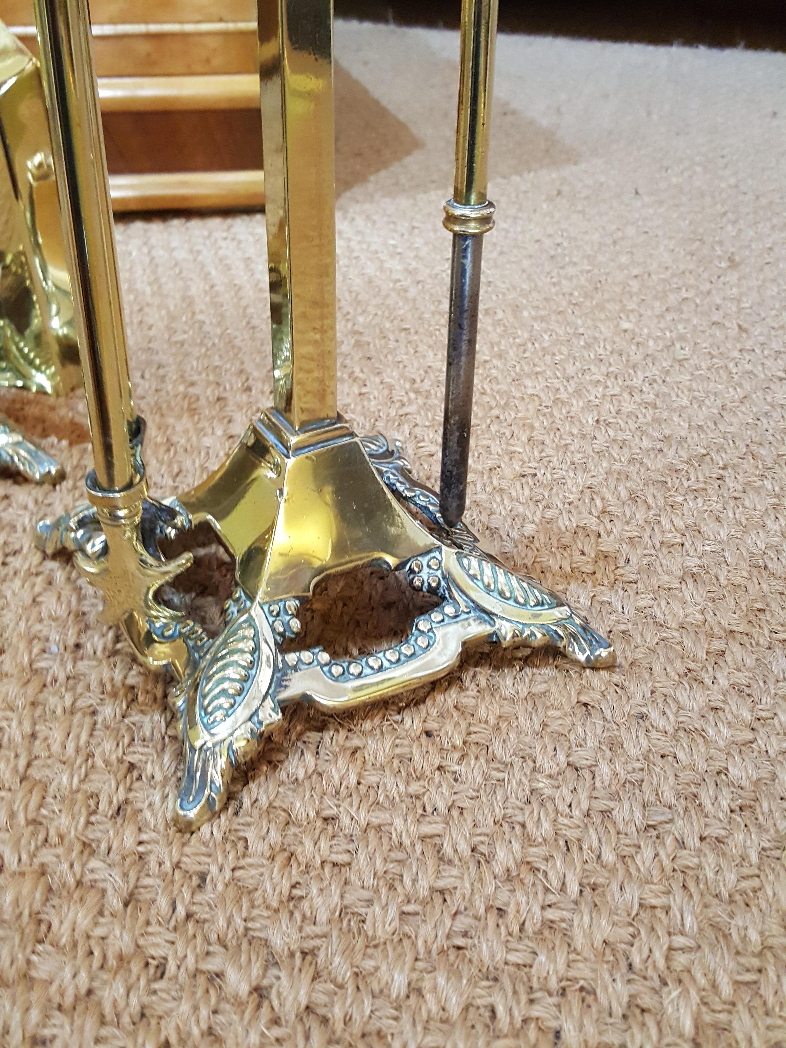 English Pair of Edwardian Brass Fire Side Companions
