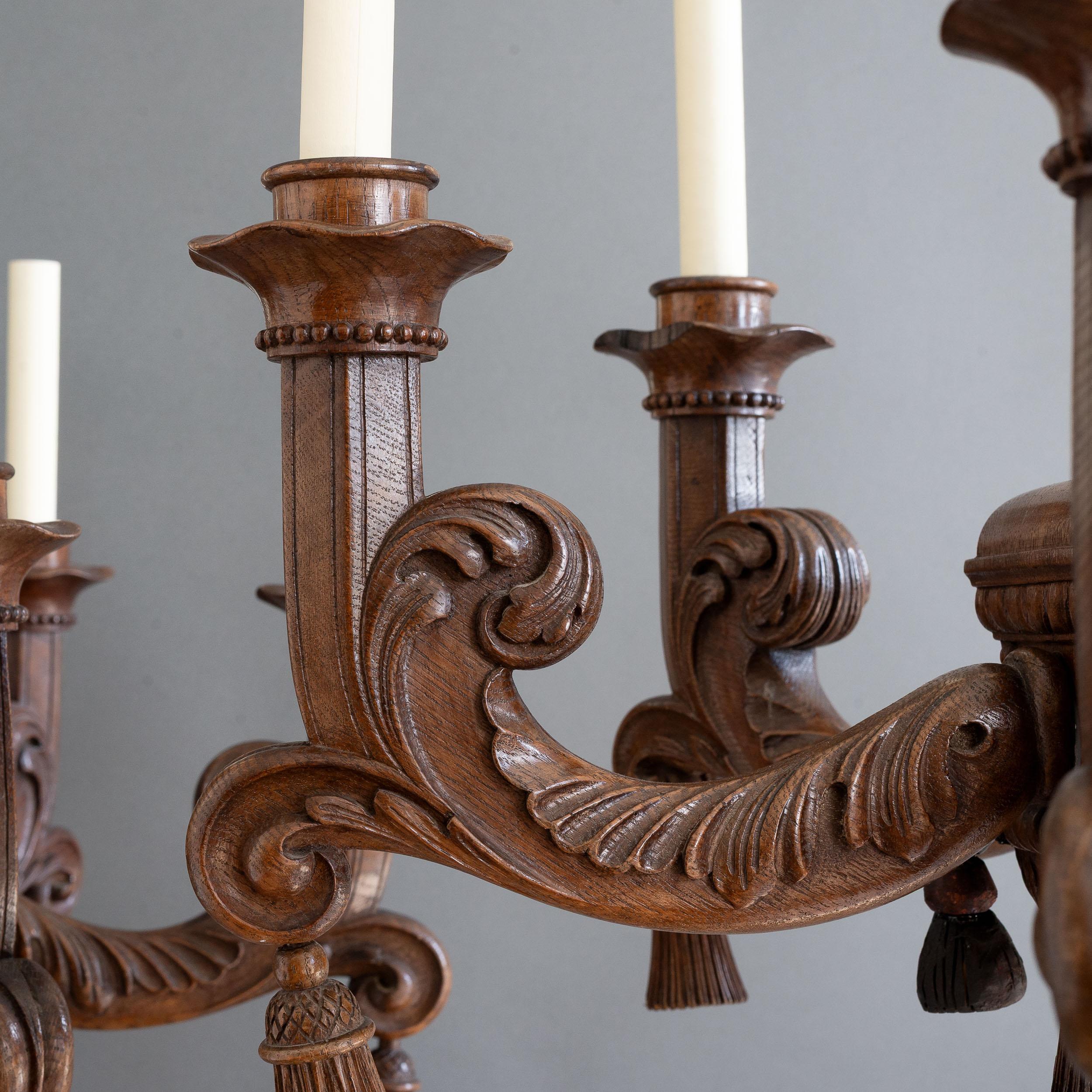 Coppia di lampadari edoardiani intagliati in Oak in stile barocco in vendita 13