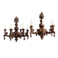 Paar Edwardianische geschnitzte Oak Kronleuchter im Barockstil