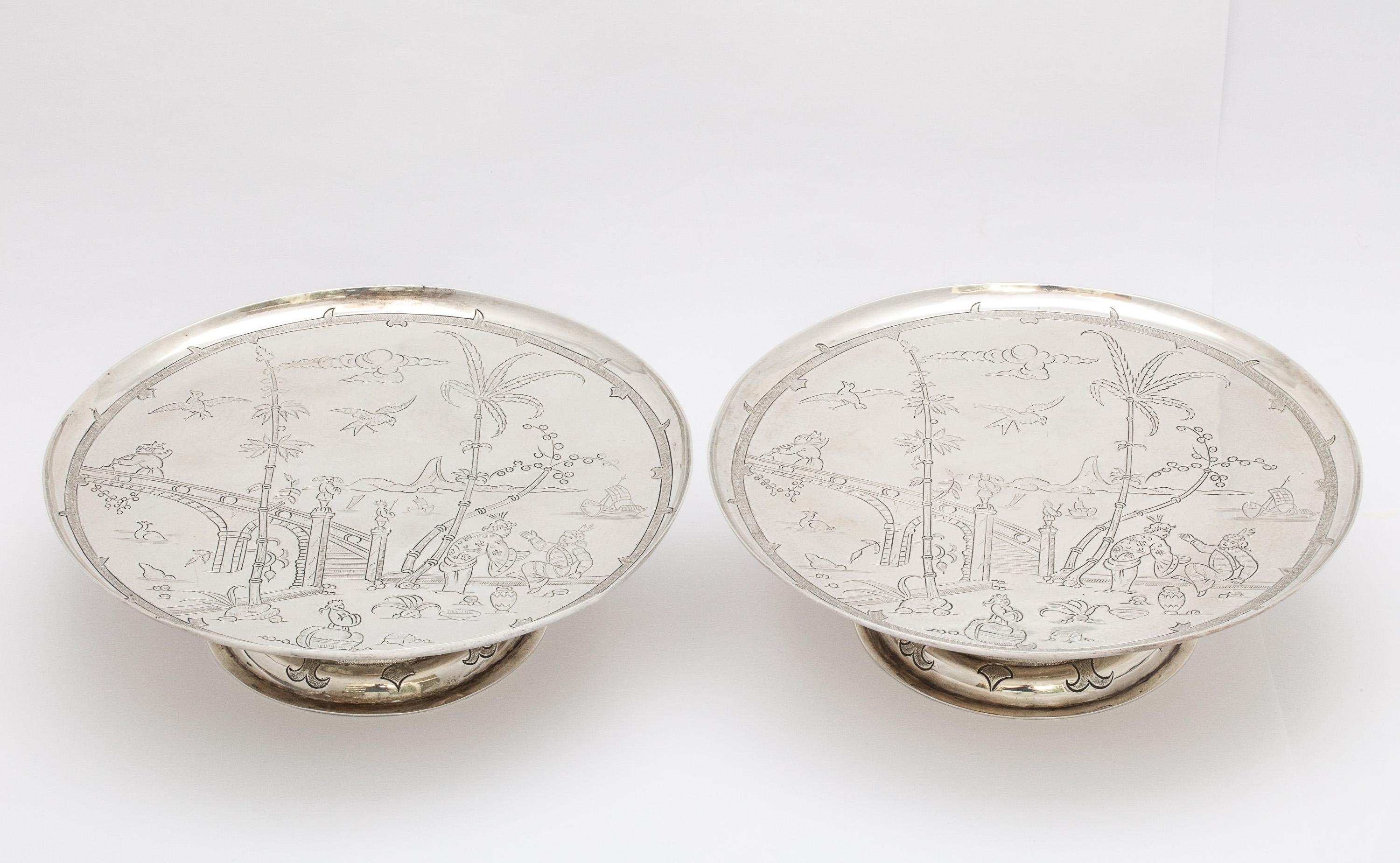 Pair of Edwardian Chinoiserie-Style Sterling Silver Tazzas by Crichton 12