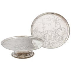 Paire de tazzas en argent sterling de style chinoiseries édouardienne par Crichton