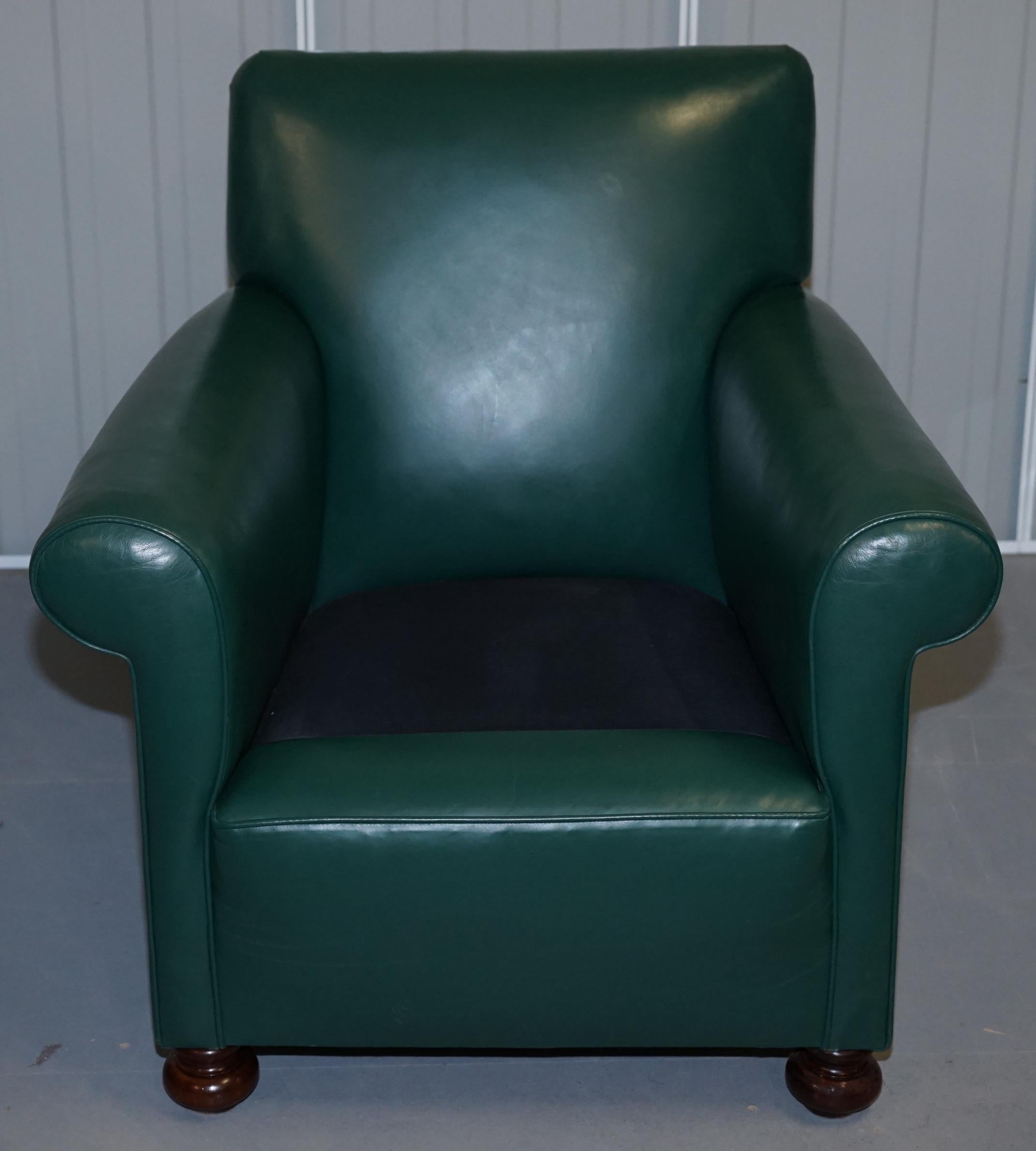 Pair of Edwardian circa 1910 Soft Green Leather Feather Filled Cushion Armchairs 6