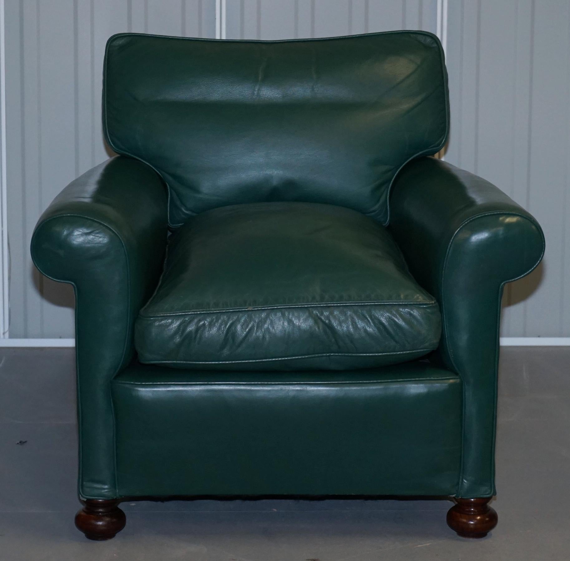 Pair of Edwardian circa 1910 Soft Green Leather Feather Filled Cushion Armchairs 8