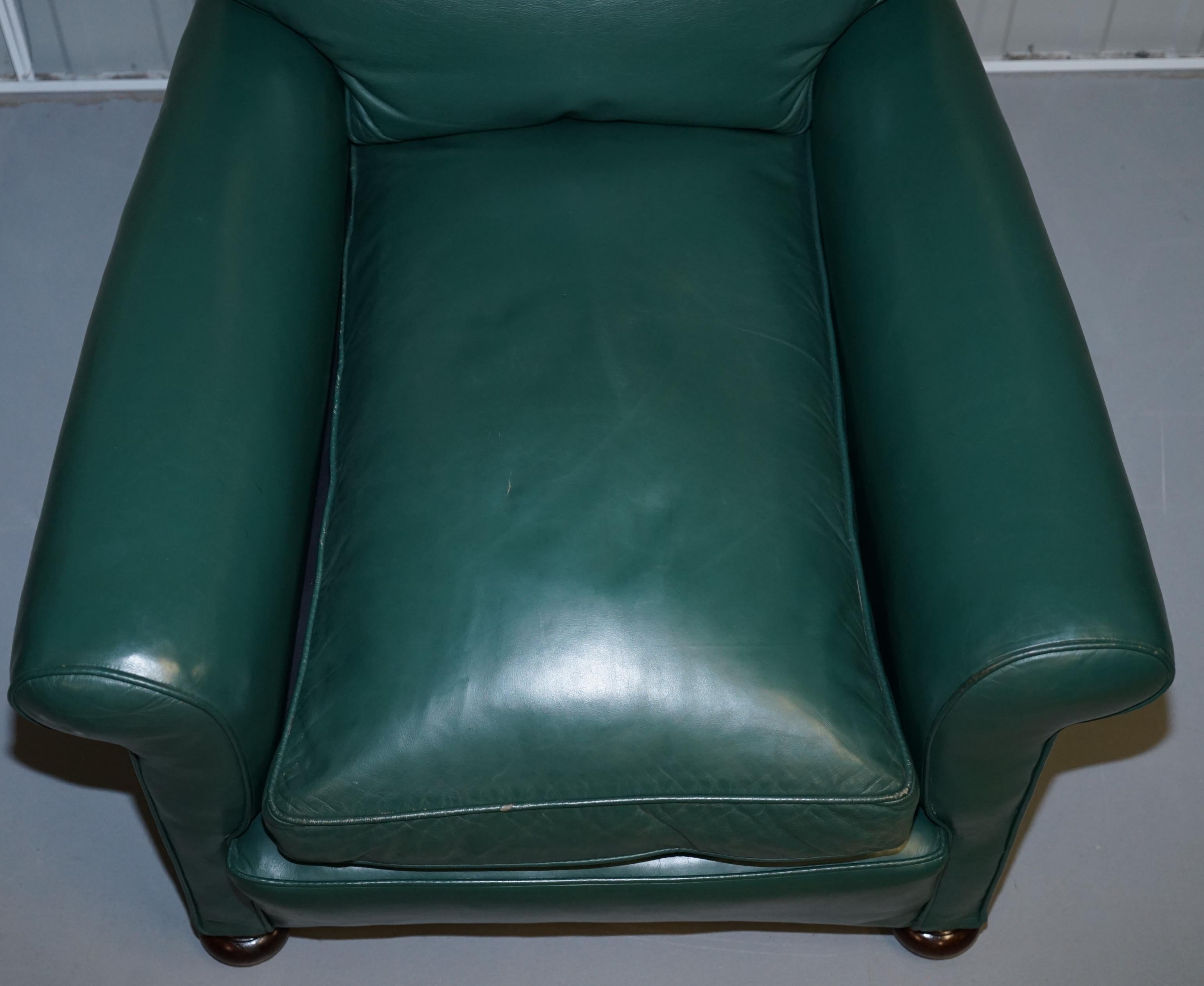 Pair of Edwardian circa 1910 Soft Green Leather Feather Filled Cushion Armchairs 11