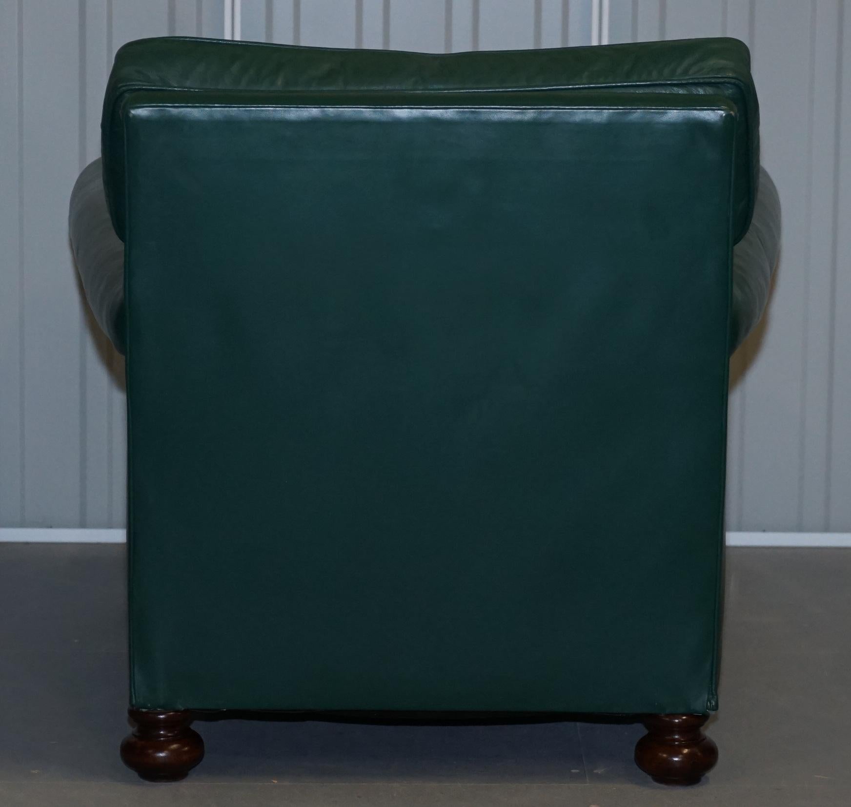 Pair of Edwardian circa 1910 Soft Green Leather Feather Filled Cushion Armchairs 14