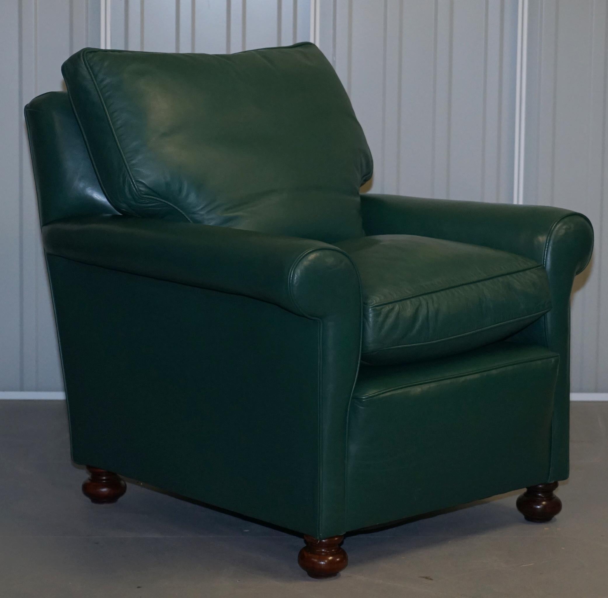 We are delighted to offer for sale this stunning pair of Edwardian circa 1910 soft green leather “his and hers” club armchairs with feather filled cushions

A very nice and comfortable pair of 110+ year old armchairs. The green leather upholstery