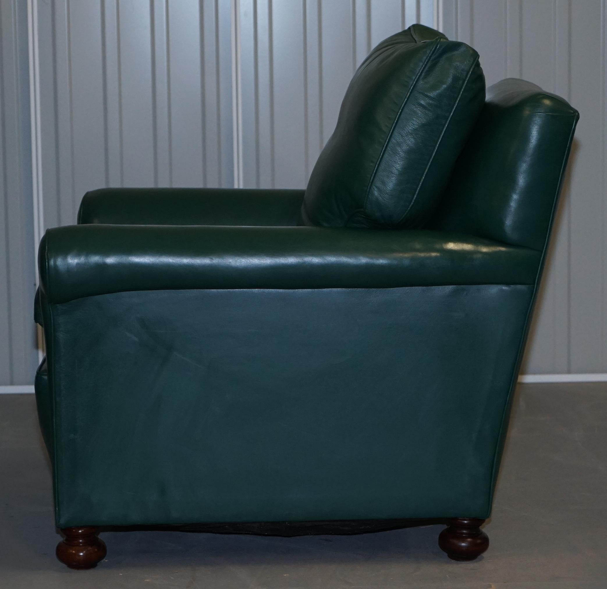 Pair of Edwardian circa 1910 Soft Green Leather Feather Filled Cushion Armchairs 3