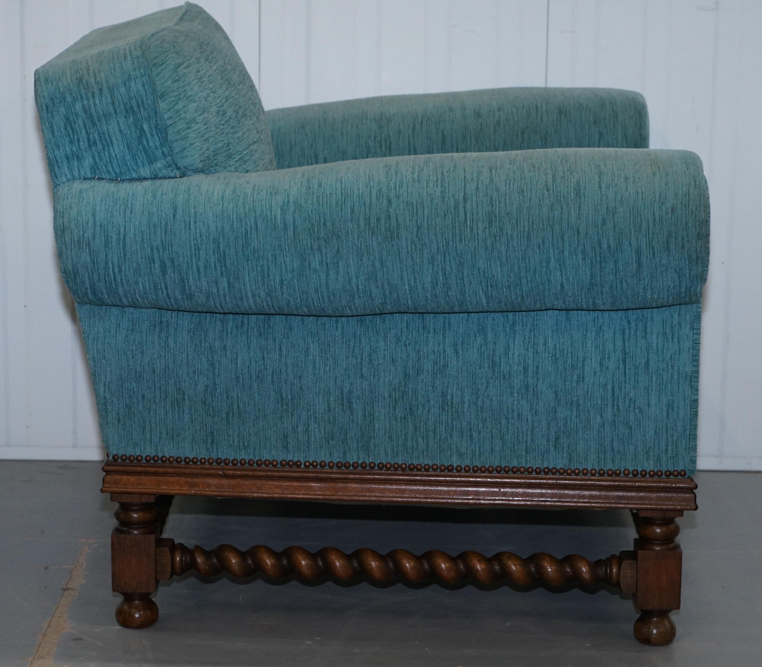 Pair of Edwardian Club Armchairs Oak Frame Fully Sprung Restoration Reupholstery 12
