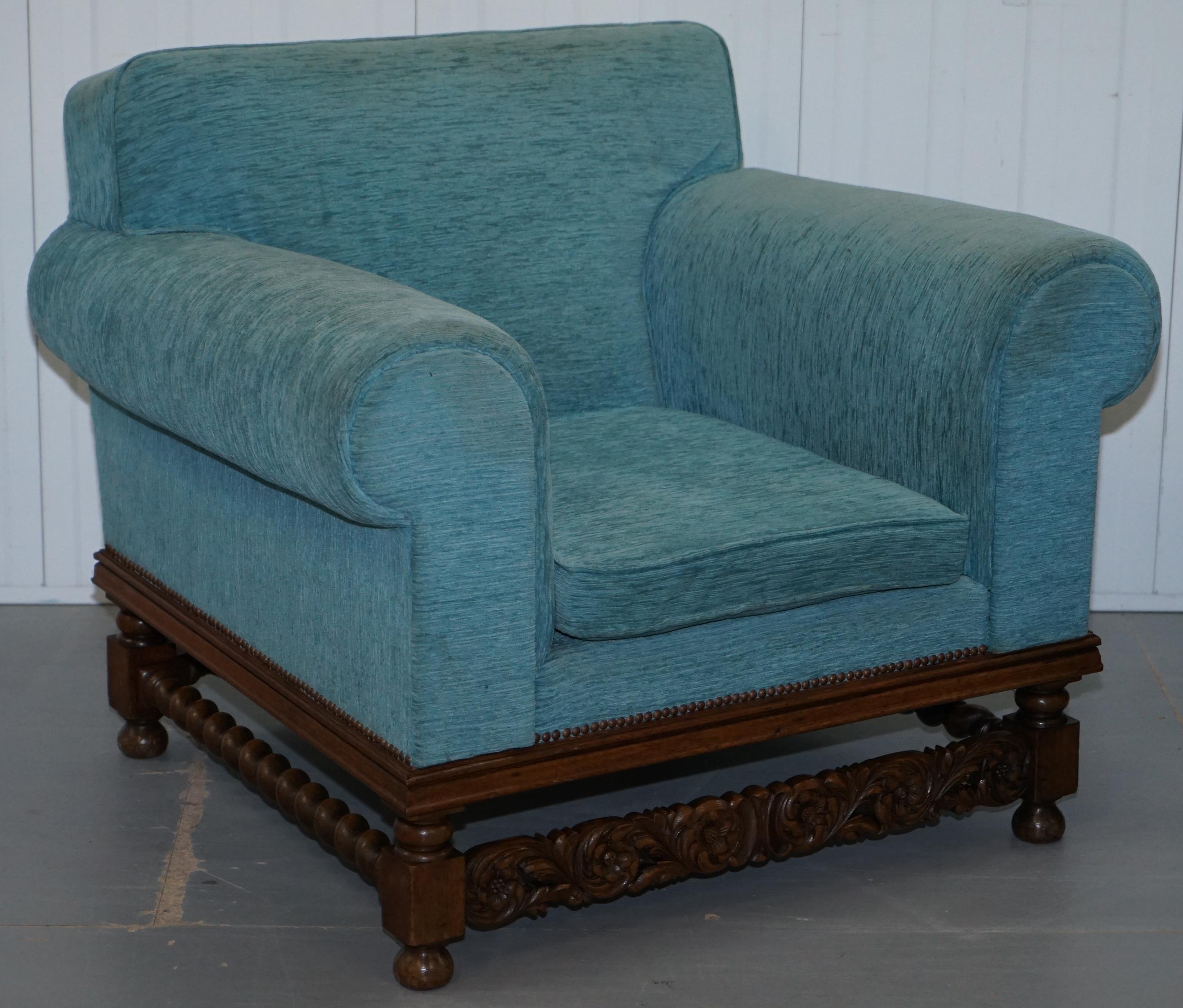 We are delighted to offer for sale this lovely pair of period Edwardian oversized gentleman’s club armchairs with barley twist oak frames

Please note the delivery fee listed is just a guide, it covers within the M25 only

An exceptionally