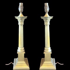 Pair of Edwardian Corinthian Bronze Column Table Lamps