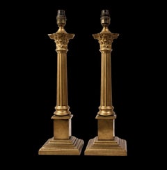 Pair of Edwardian Corinthian Bronze Column Table Lamps