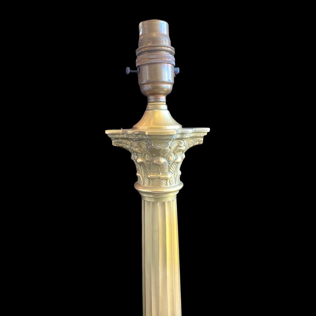 19th Century Pair of Edwardian Corinthian Bronze Column Table Lamps For Sale