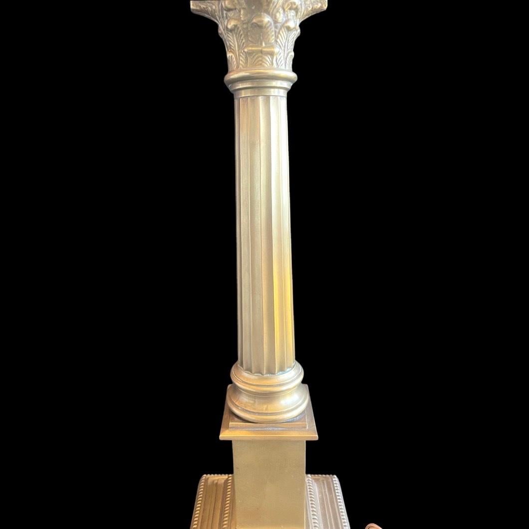 Pair of Edwardian Corinthian Bronze Column Table Lamps For Sale 2