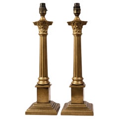Pair of Edwardian Corinthian Bronze Column Table Lamps