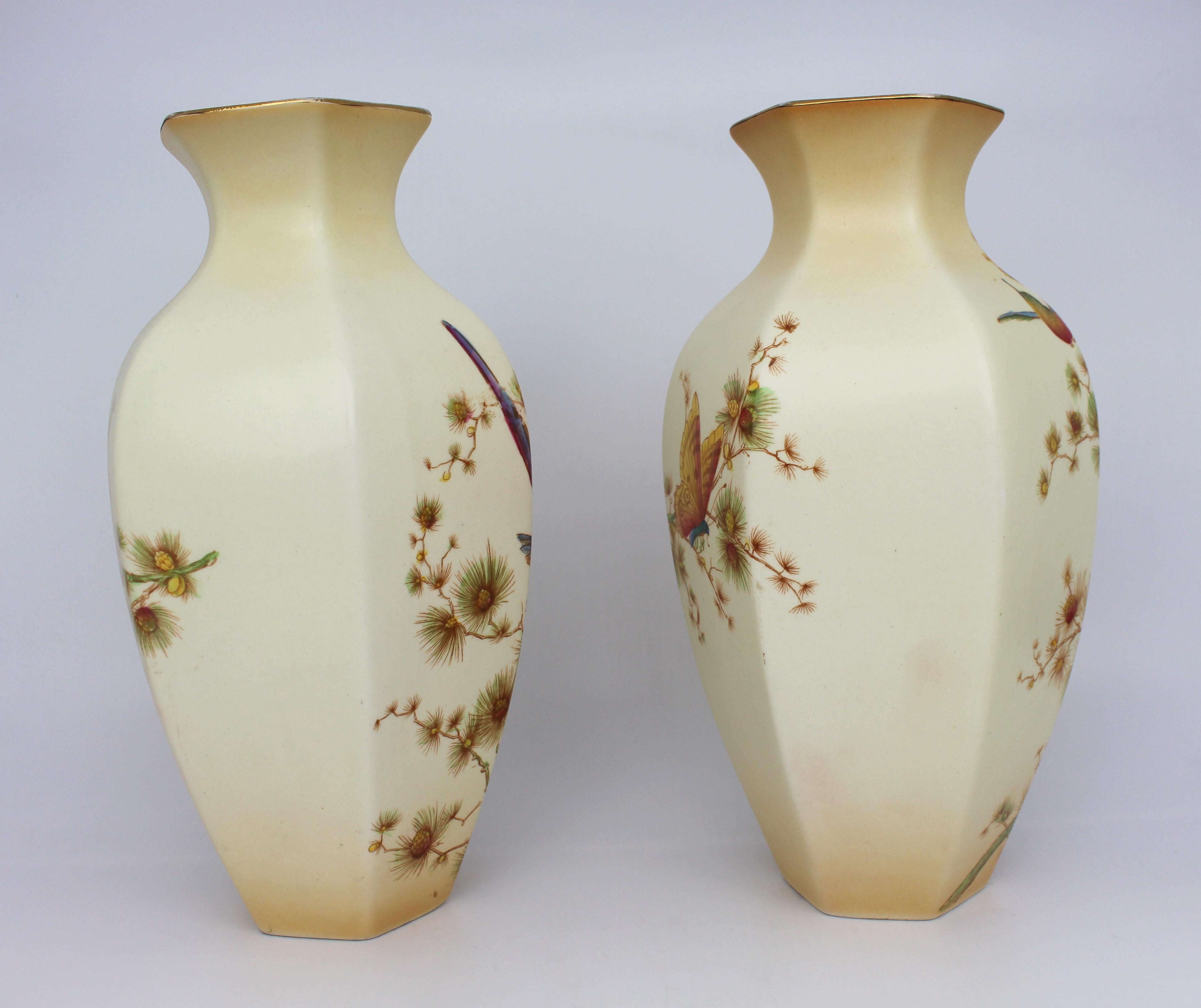 British Pair of Edwardian Crown Ducal Ware Vases For Sale