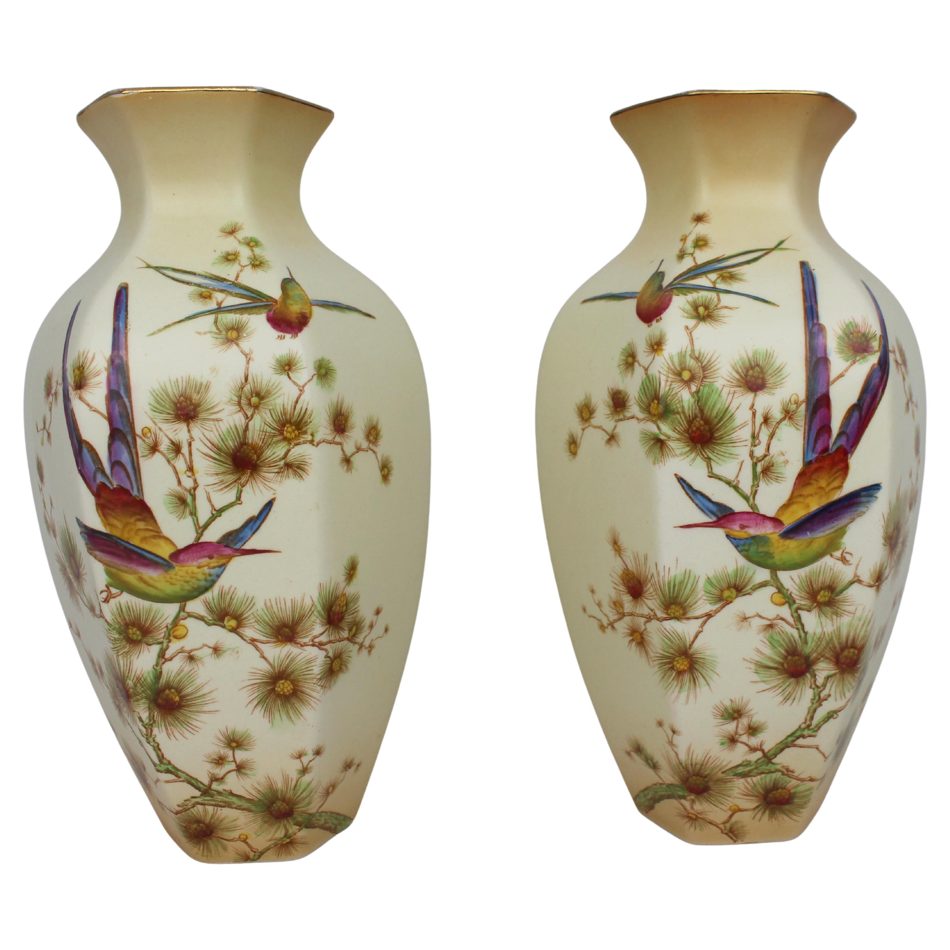Pair of Edwardian Crown Ducal Ware Vases For Sale