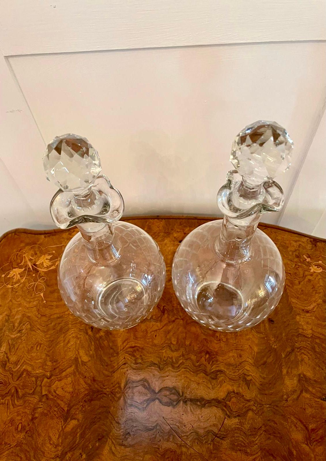 English Pair of Edwardian Cut Glass Decanters For Sale