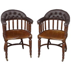 Antique Pair of Edwardian Desk Chairs in Mahogany