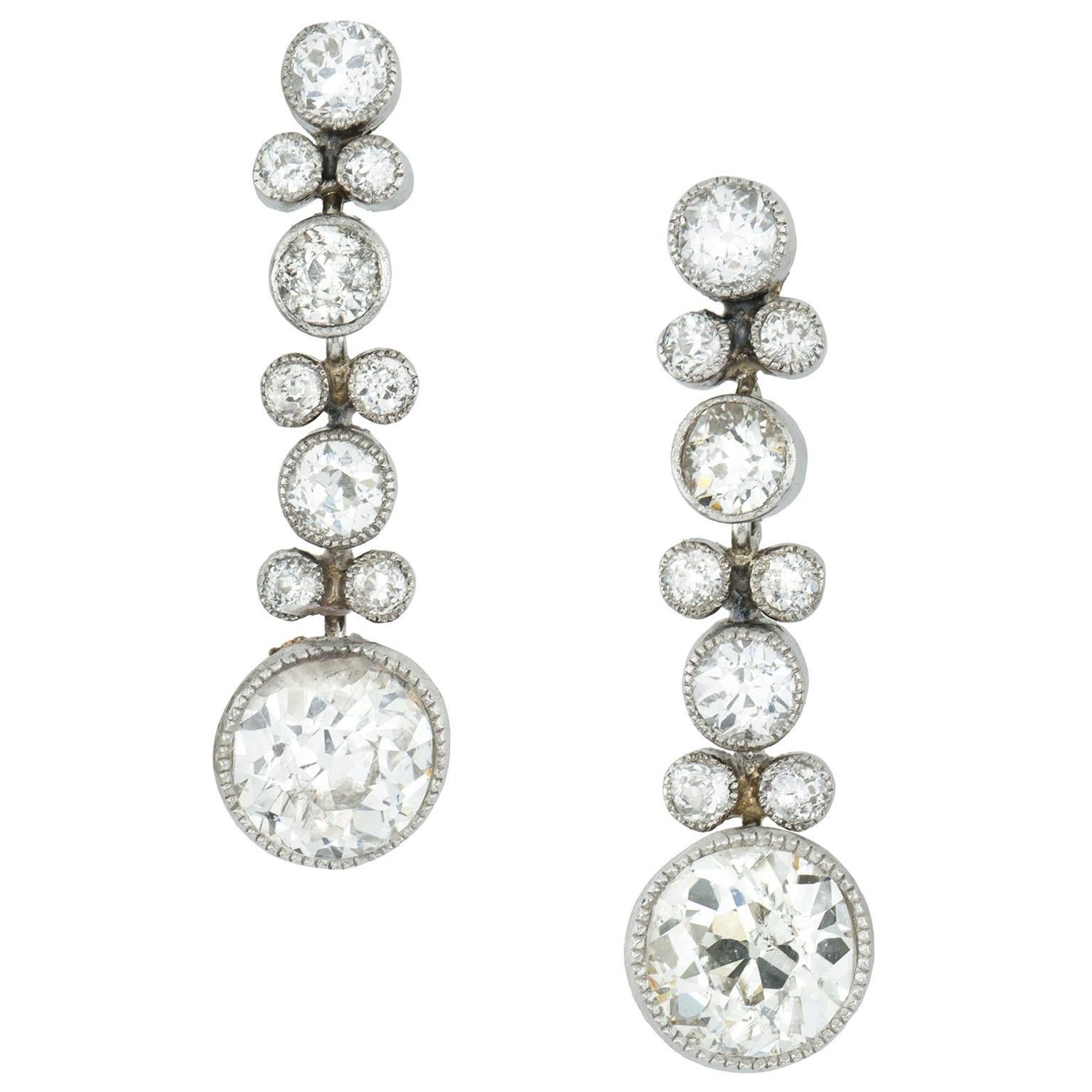 Pair of Edwardian Diamond Drop Earrings