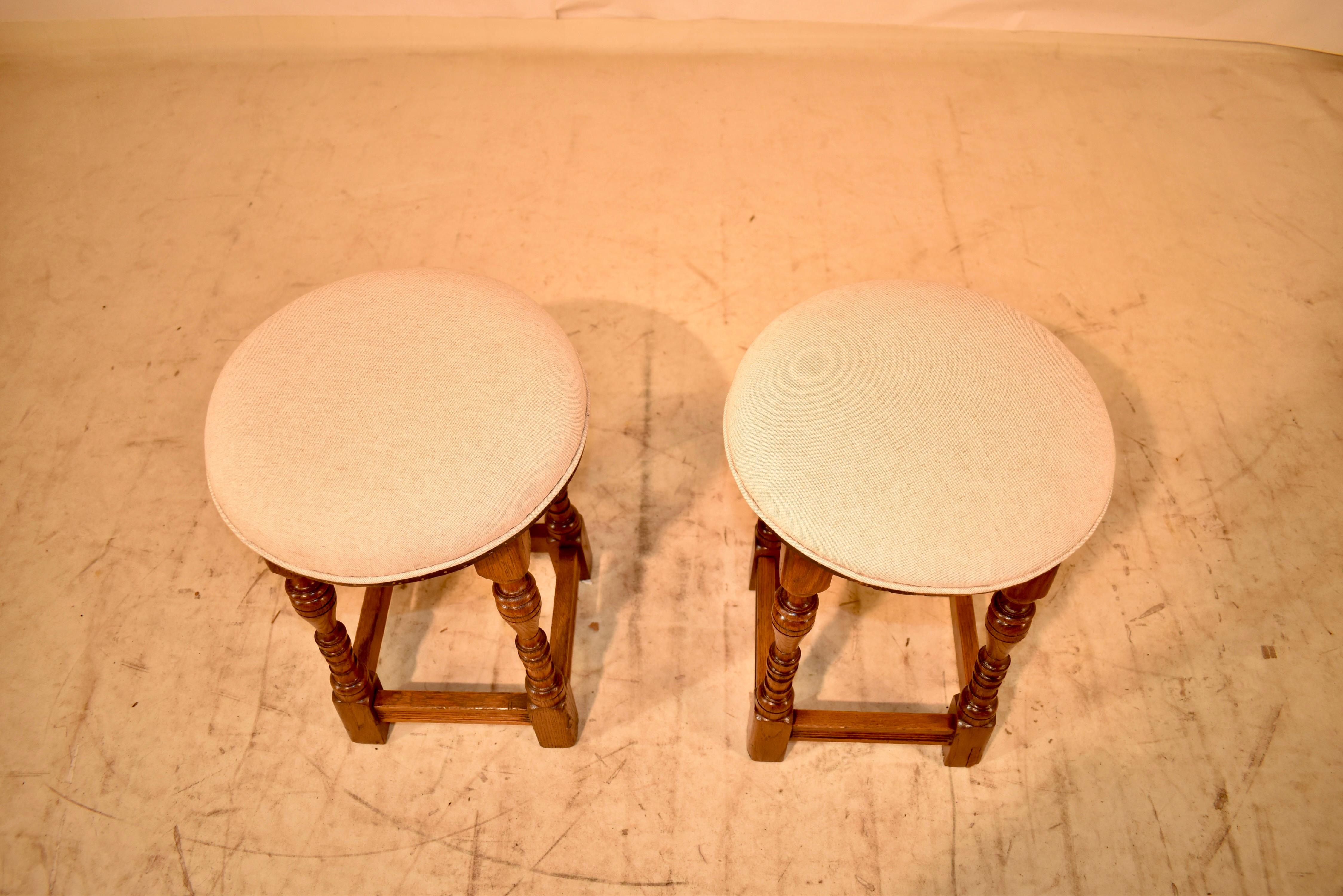 Pair of Edwardian English Upholstered Stools For Sale 2