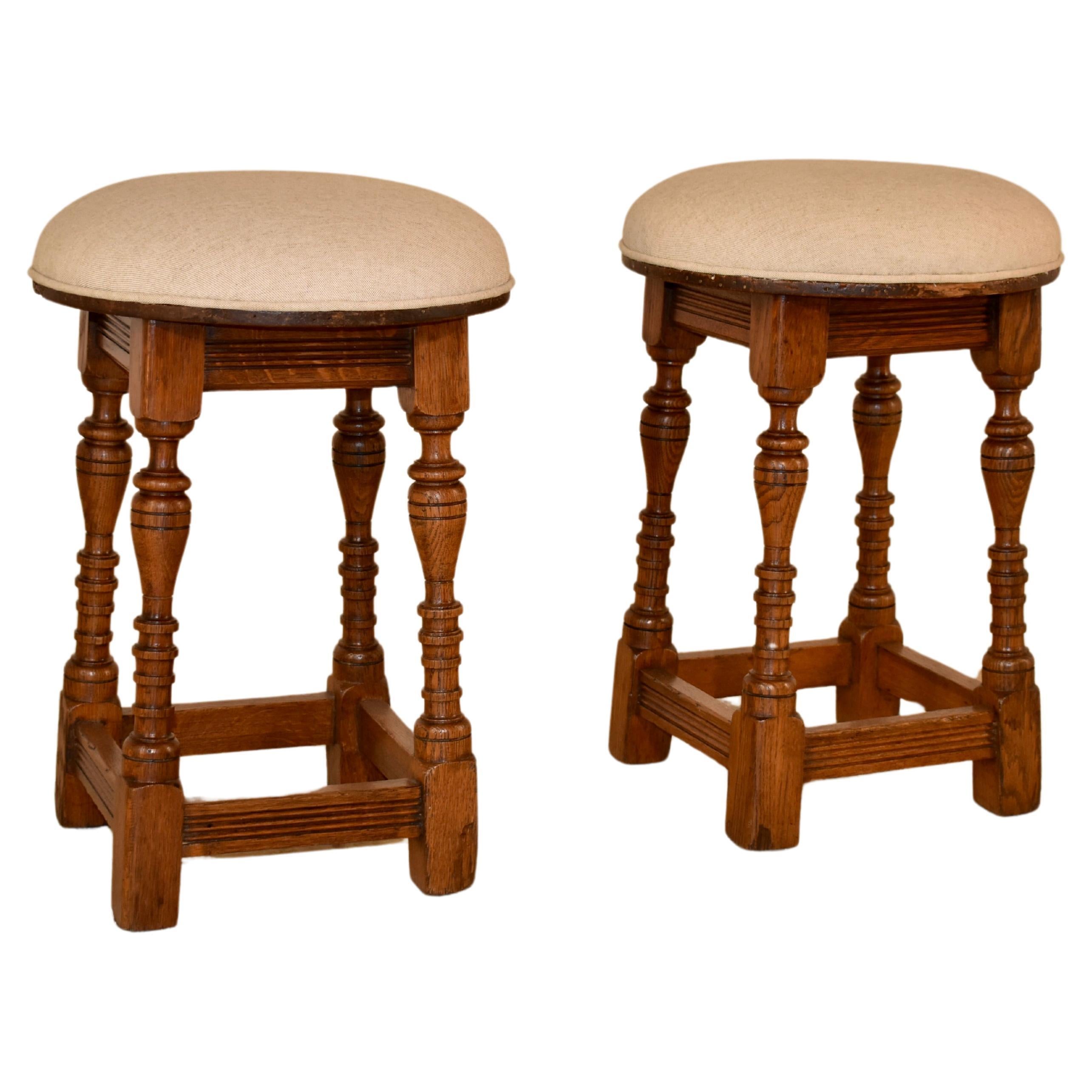 Pair of Edwardian English Upholstered Stools For Sale