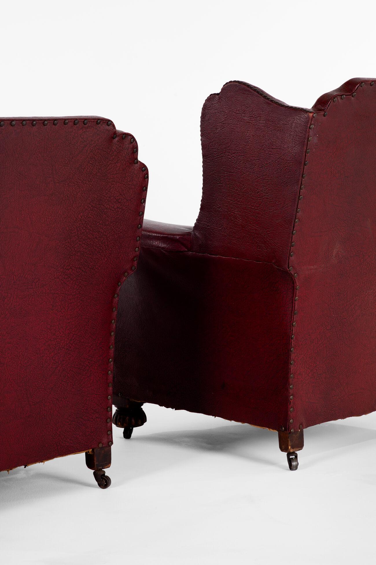 Leather Pair of Edwardian Fireside Chairs
