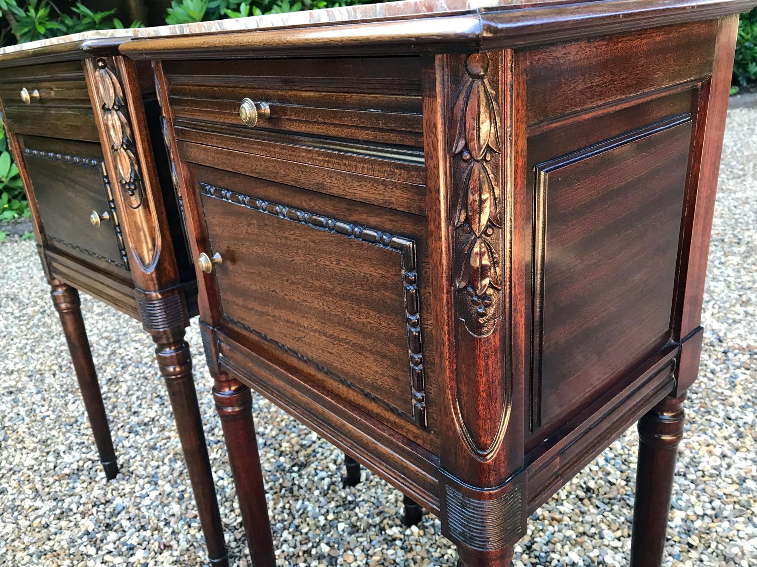 Early 20th Century Pair of Edwardian French Mahogany Bedside Tables