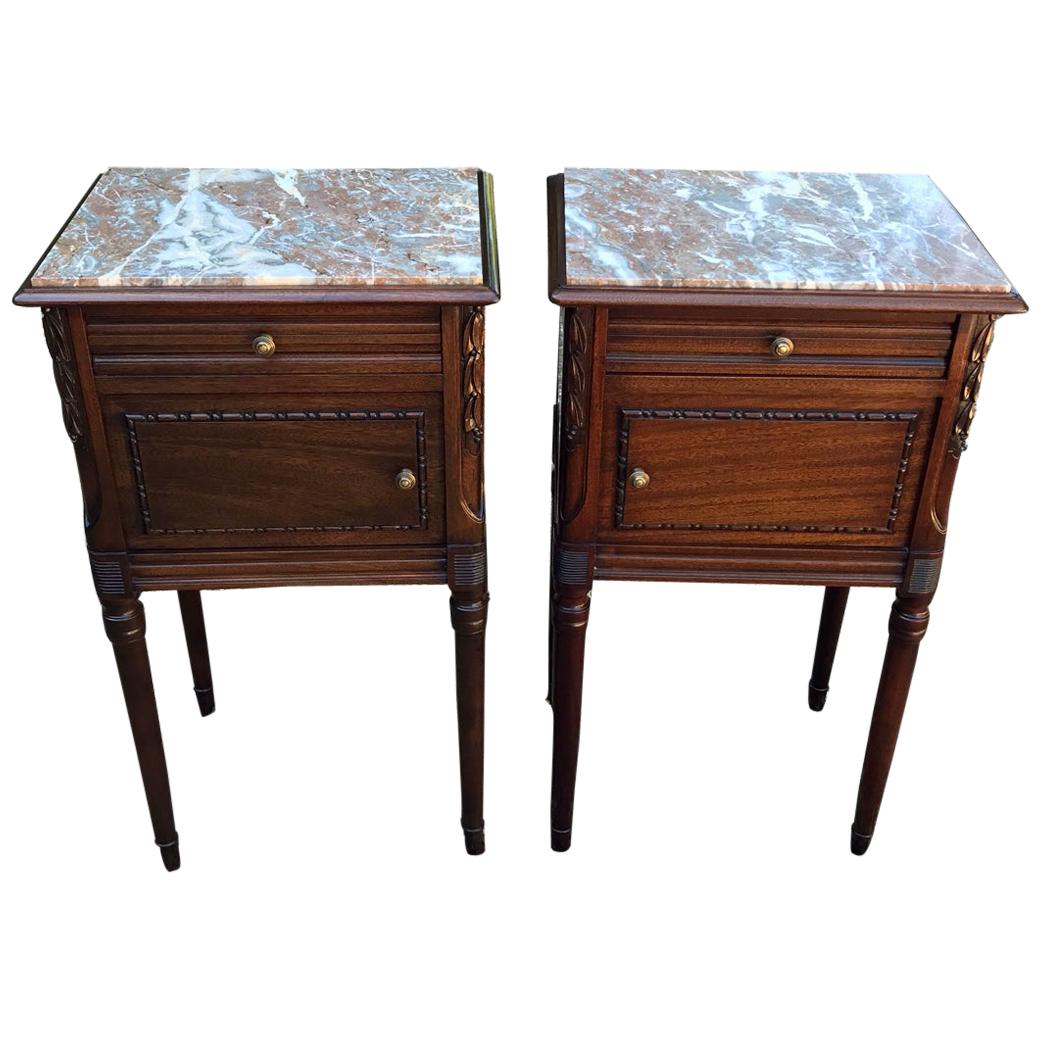 Pair of Edwardian French Mahogany Bedside Tables
