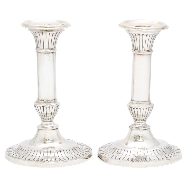 Pair of Edwardian George III-Style Sterling Silver Candlesticks, Mappin & Webb For Sale