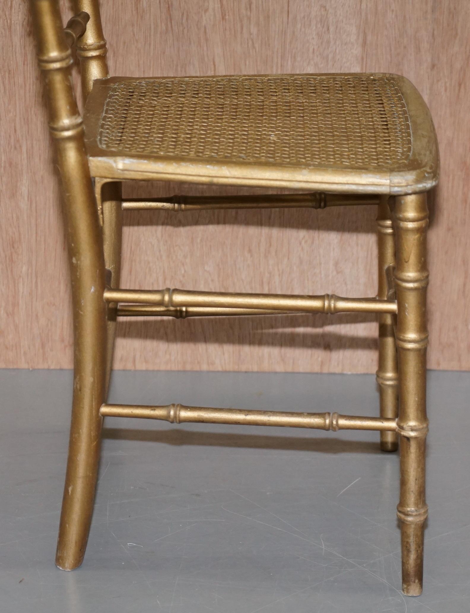 Pair of Edwardian Giltwood Famboo Regency Style Bergere Chairs with Gold Gilding For Sale 4