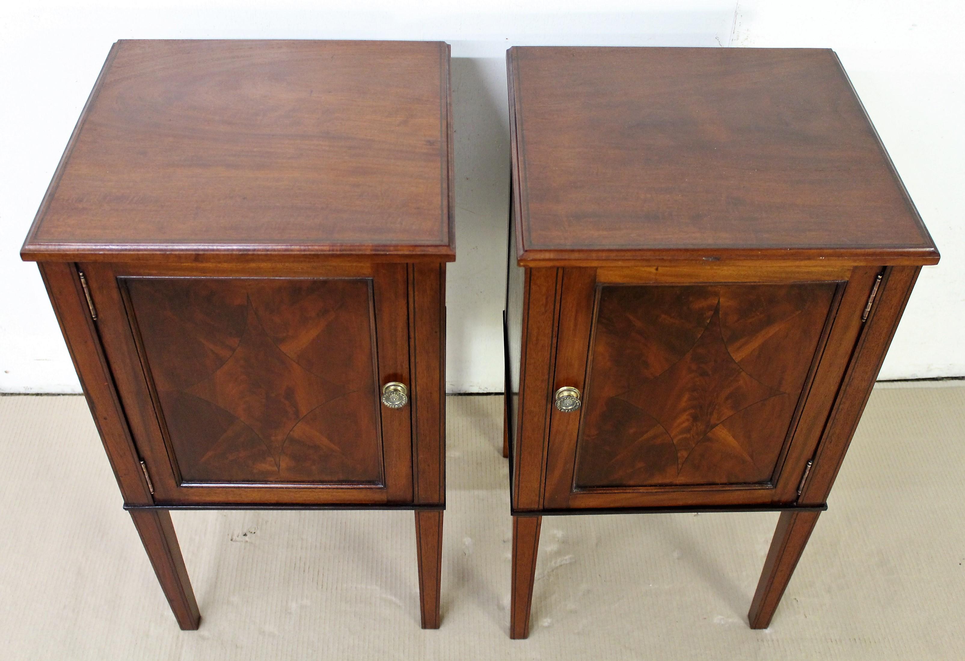 Early 20th Century Pair of Edwardian Inlaid Mahogany Bedside Cupboards