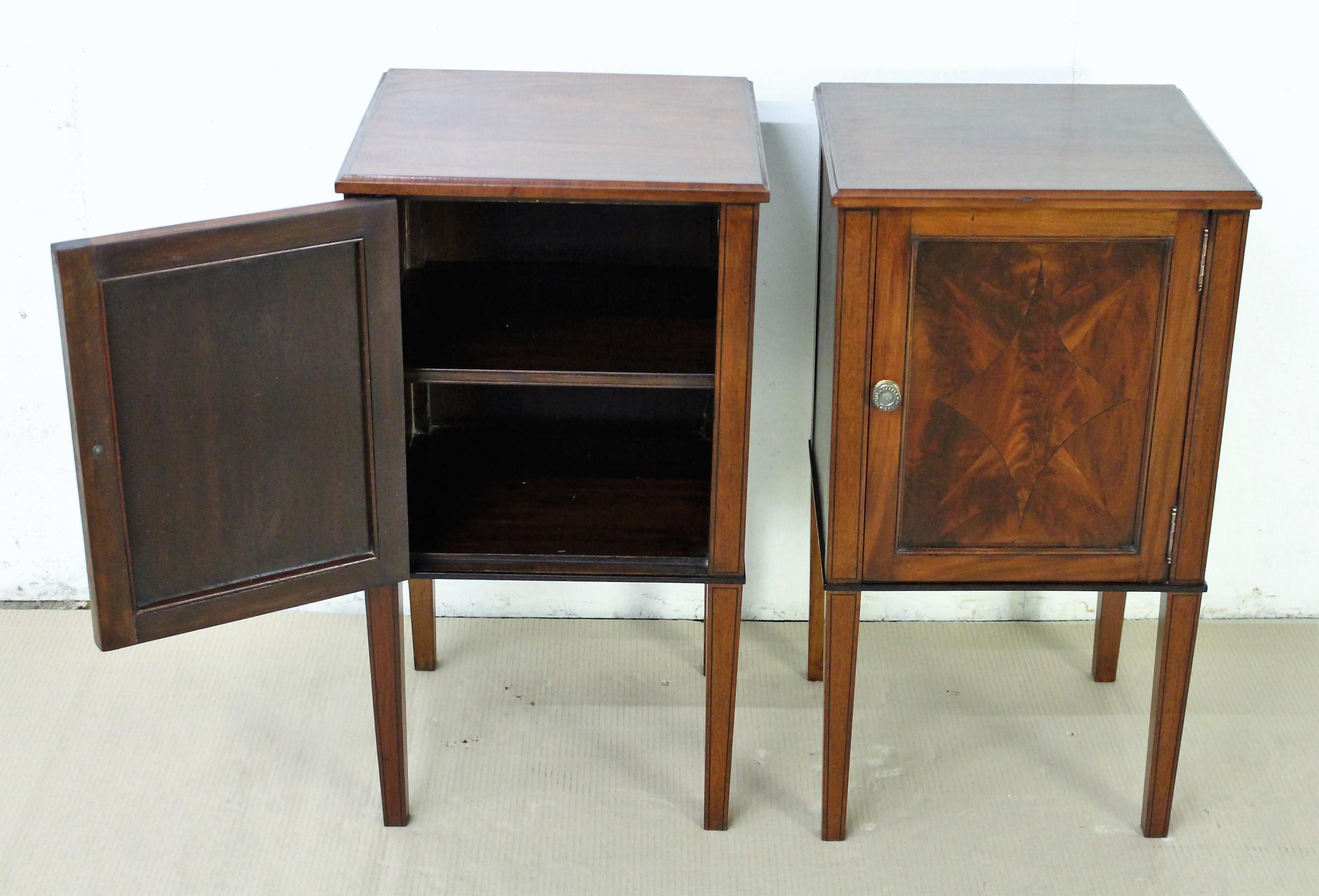 Pair of Edwardian Inlaid Mahogany Bedside Cupboards 1