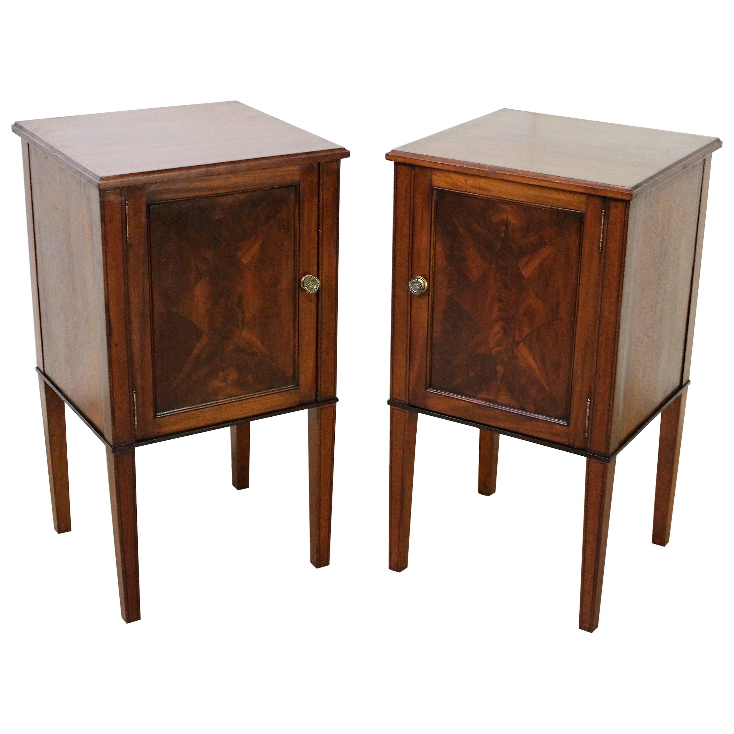 Pair of Edwardian Inlaid Mahogany Bedside Cupboards