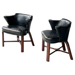 Pair of Edwardian Leather Library Arm Chairs
