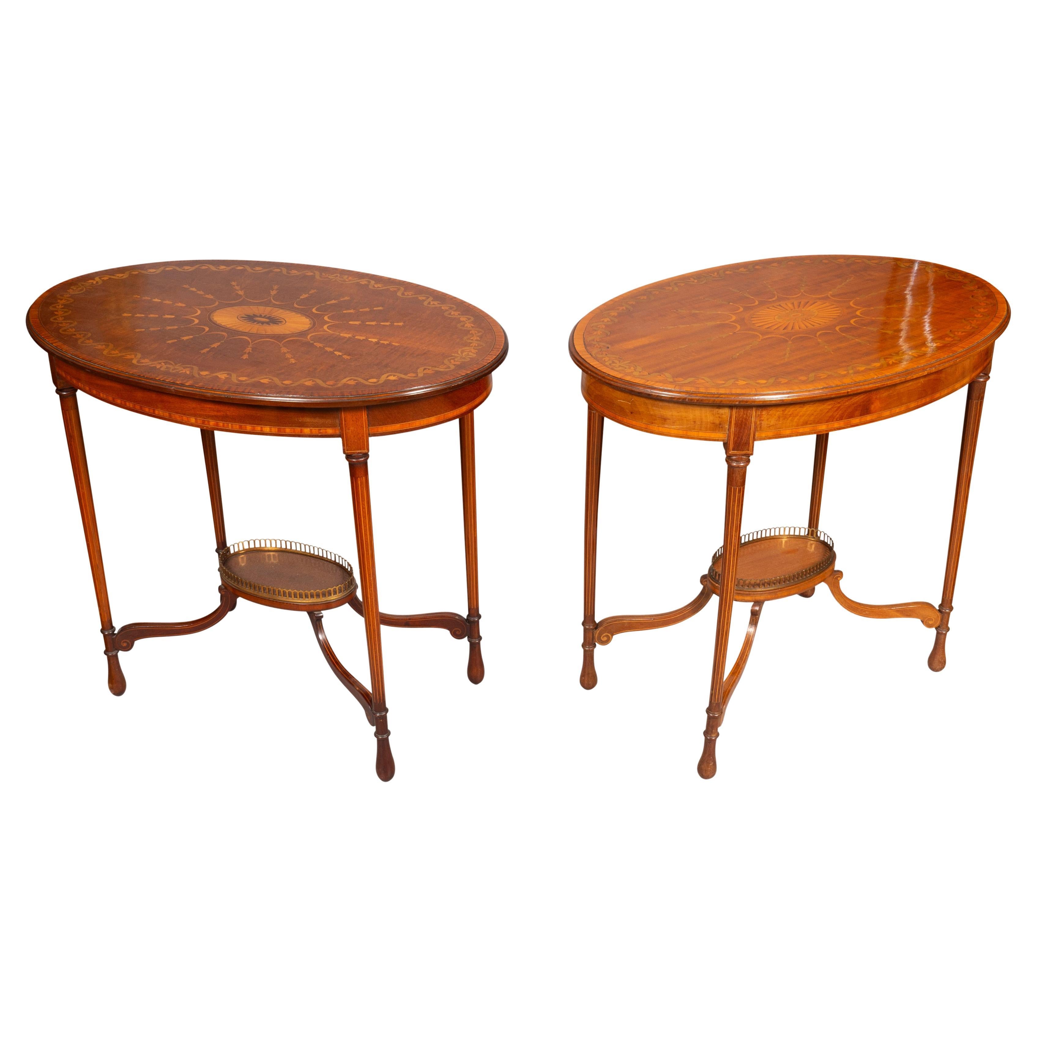 Pair Of Edwardian Mahogany And Inlaid End Tables For Sale