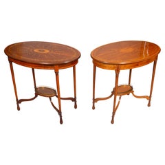 Antique Pair Of Edwardian Mahogany And Inlaid End Tables