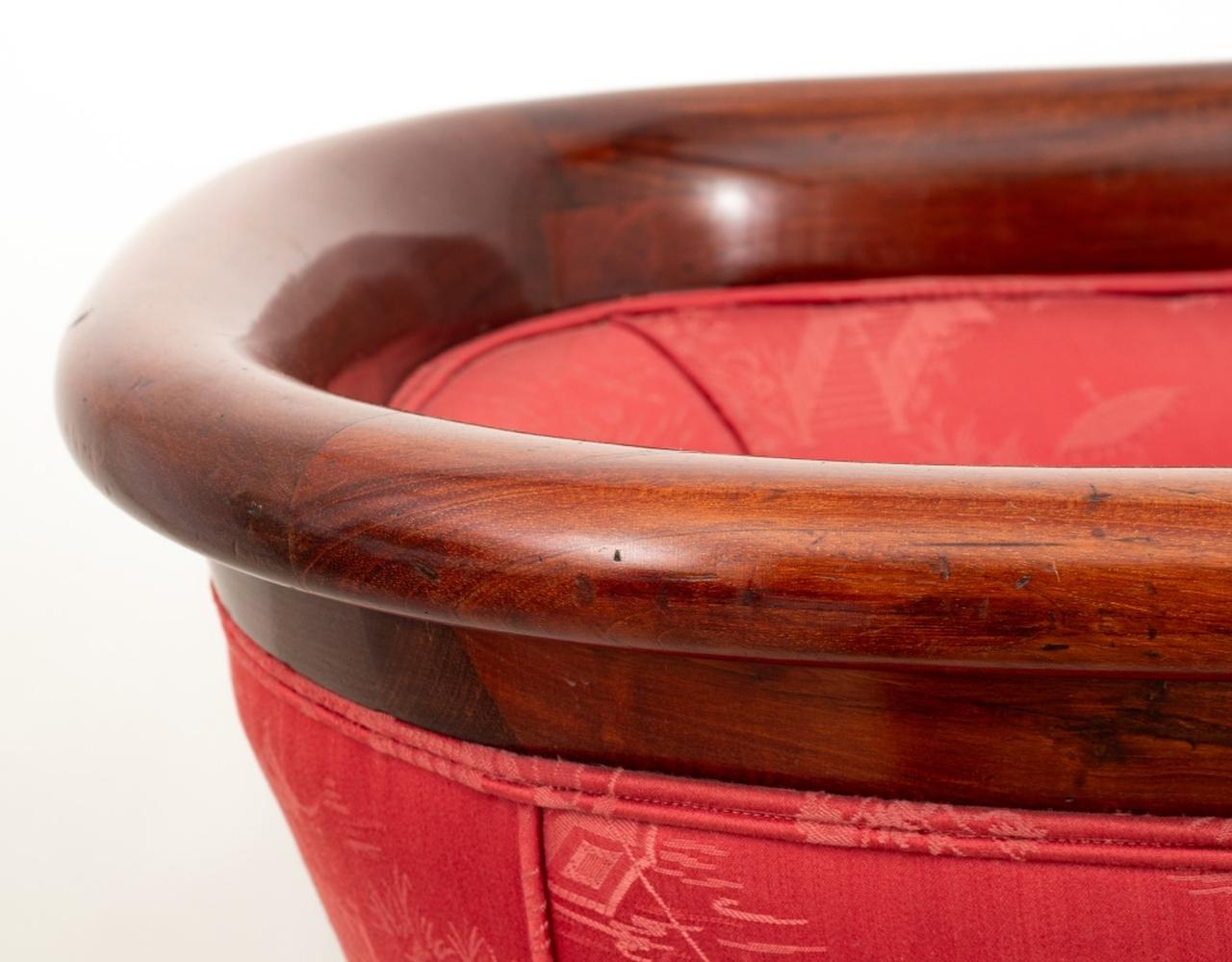 Pair of Edwardian Mahogany and Red Silk Tub Chairs 4