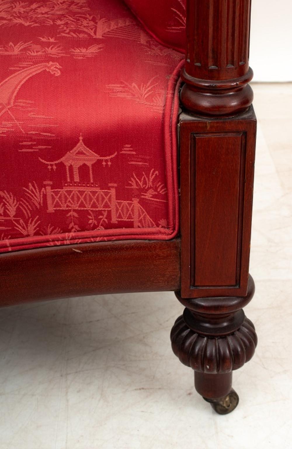 20th Century Pair of Edwardian Mahogany and Red Silk Tub Chairs