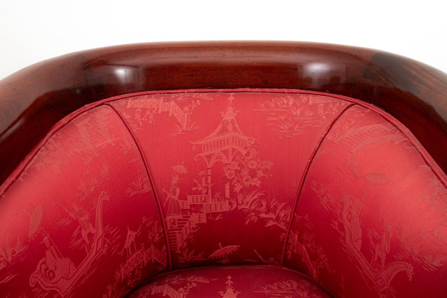 Pair of Edwardian Mahogany and Red Silk Tub Chairs 3