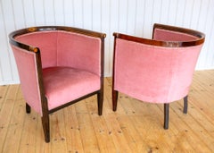 Pair of Edwardian Mahogany Armchairs Barrel Back Pink Tub Antique Art Nouveau