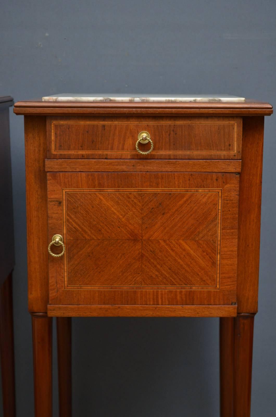 Marble Pair of Edwardian Mahogany Bedside Cabinets