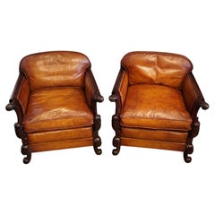 Pair of Edwardian mahogany club armchairs
