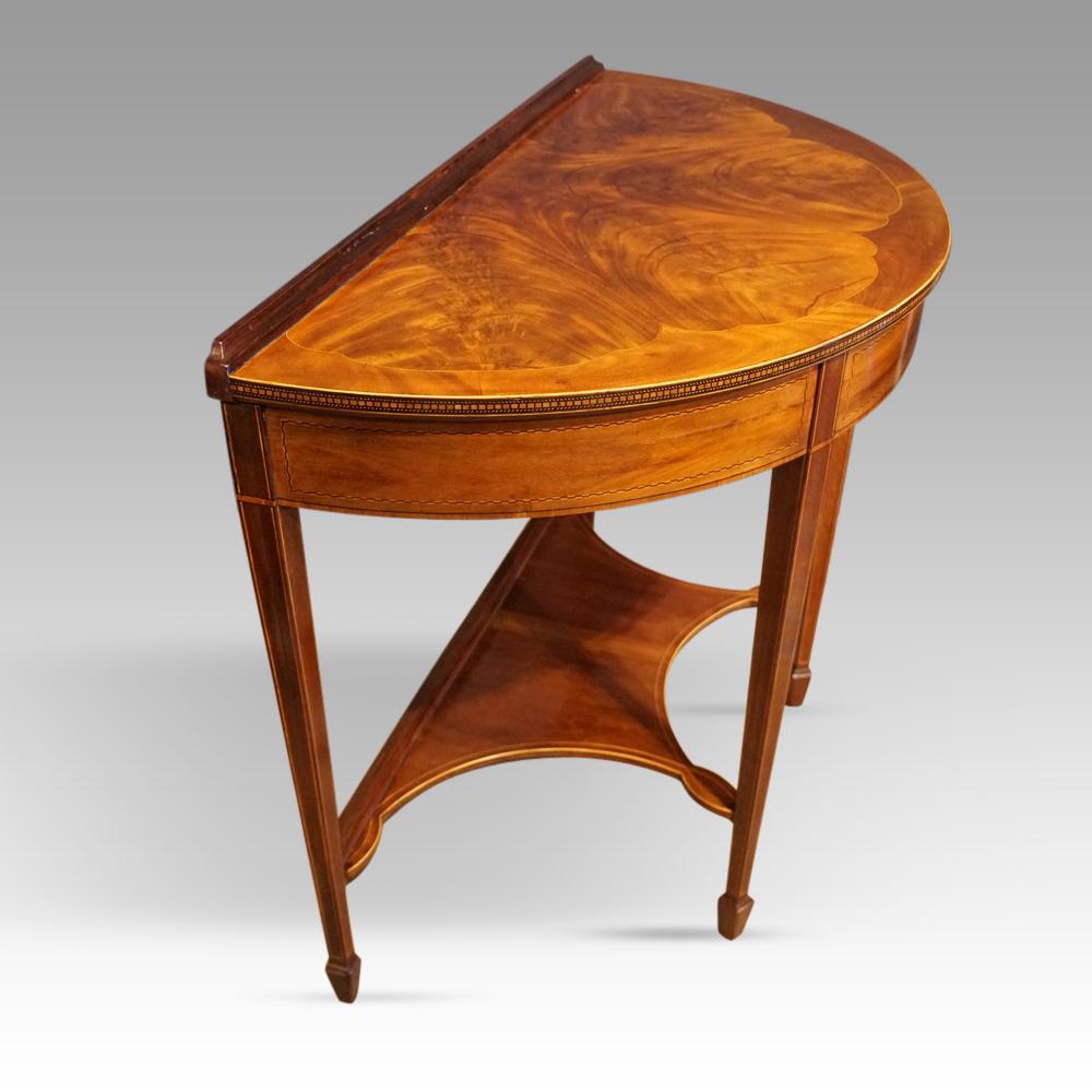 Mahogany Pair of Edwardian mahogany demi lune console tables