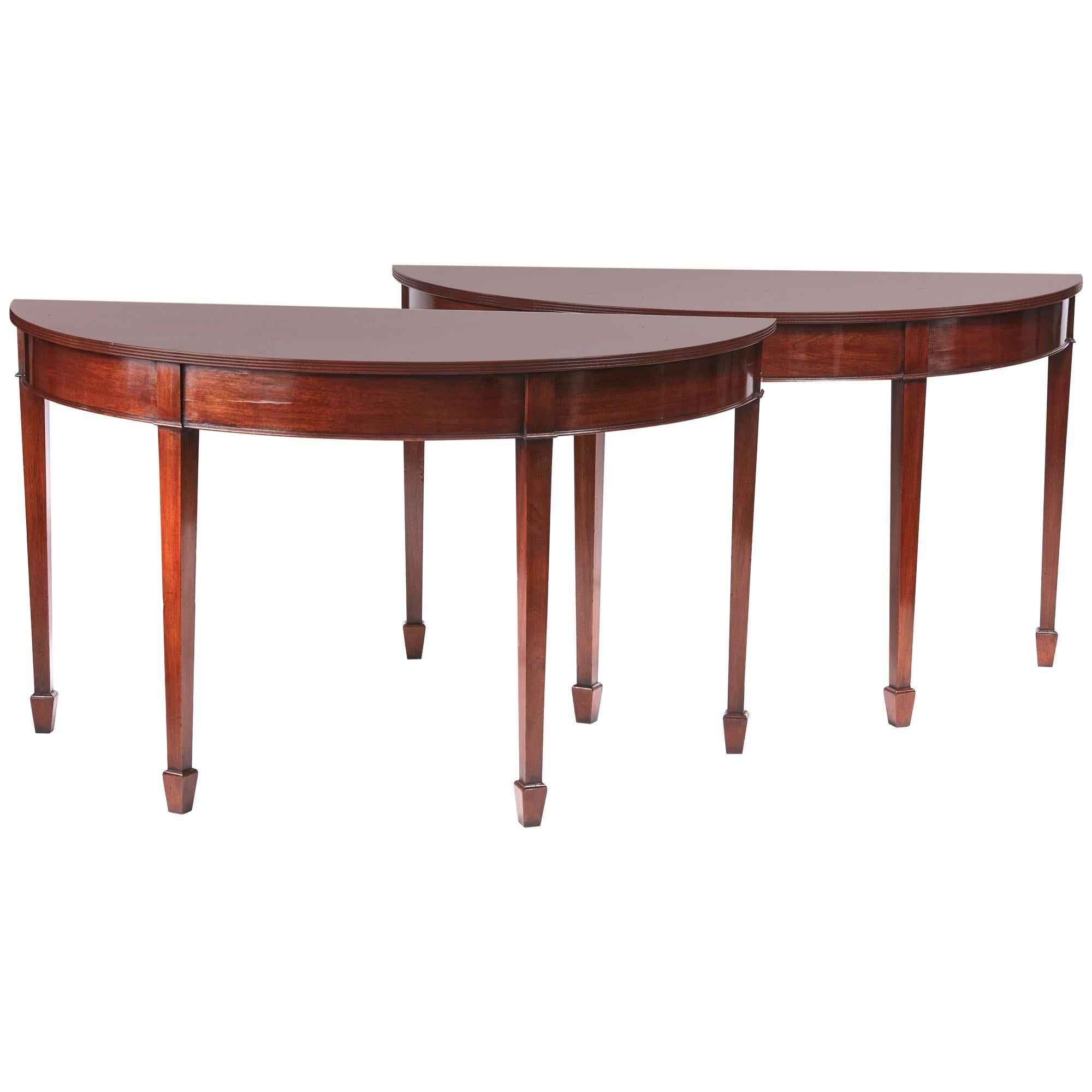 Pair of Edwardian Mahogany Demilune Console Tables