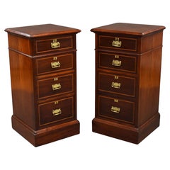 Used Pair of Edwardian Mahogany Inlaid Bedside Chests