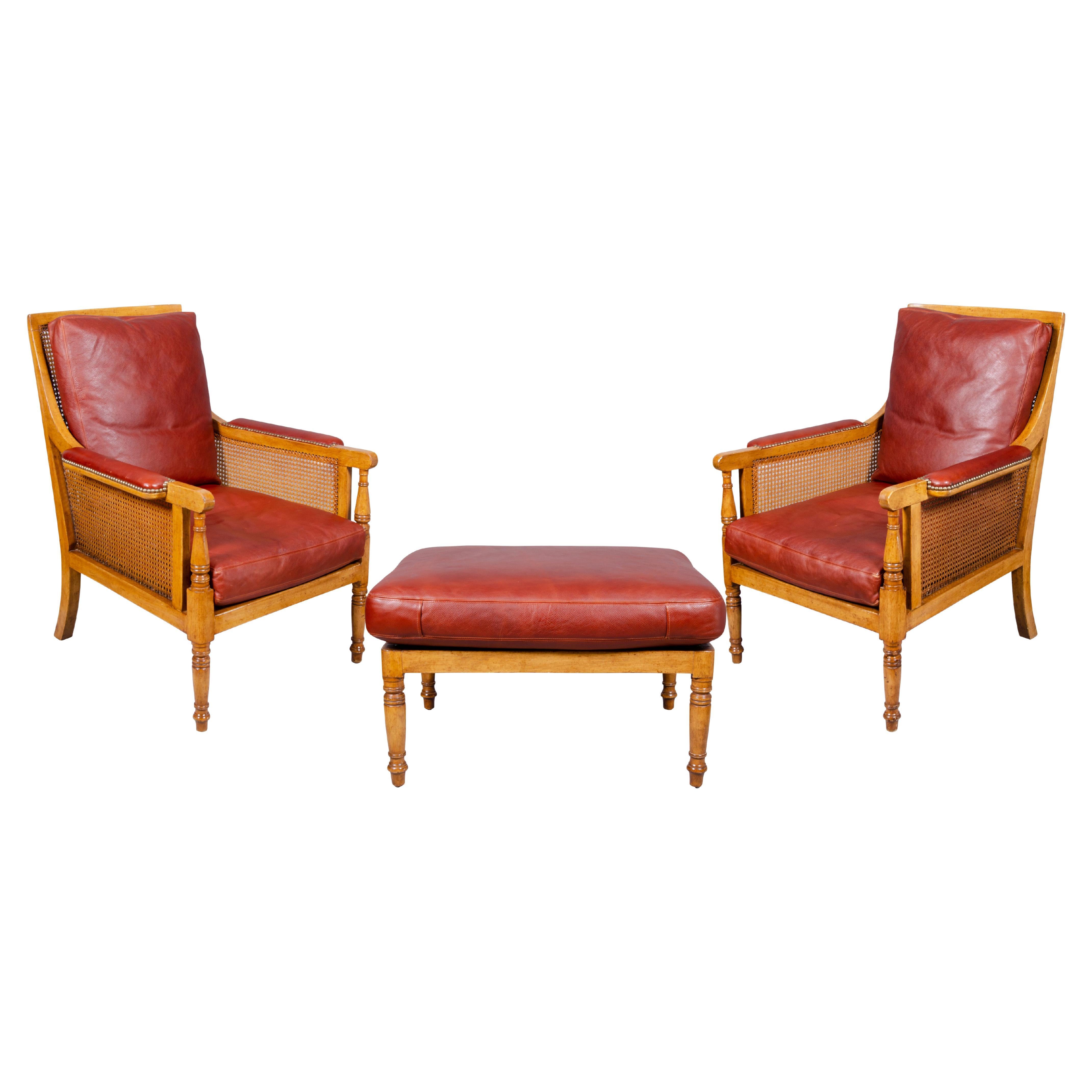Pair of Edwardian Maple and Caned Bergere Chairs