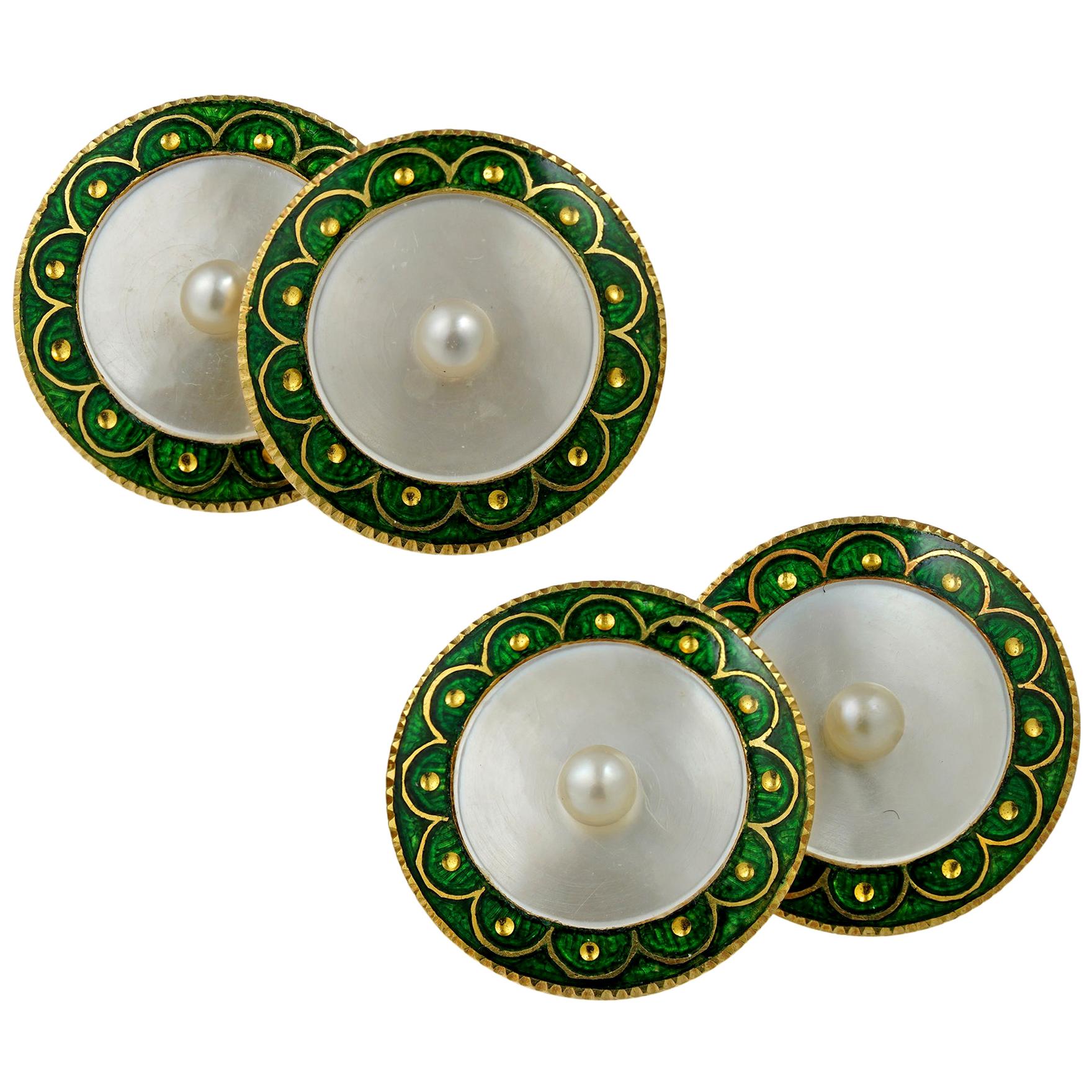 Pair of Edwardian Mother of Pearl and Enamel Cufflinks