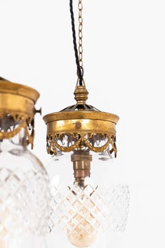 Pair of Edwardian Neoclassical Cut Glass Light Pendant Lamps, C.1910