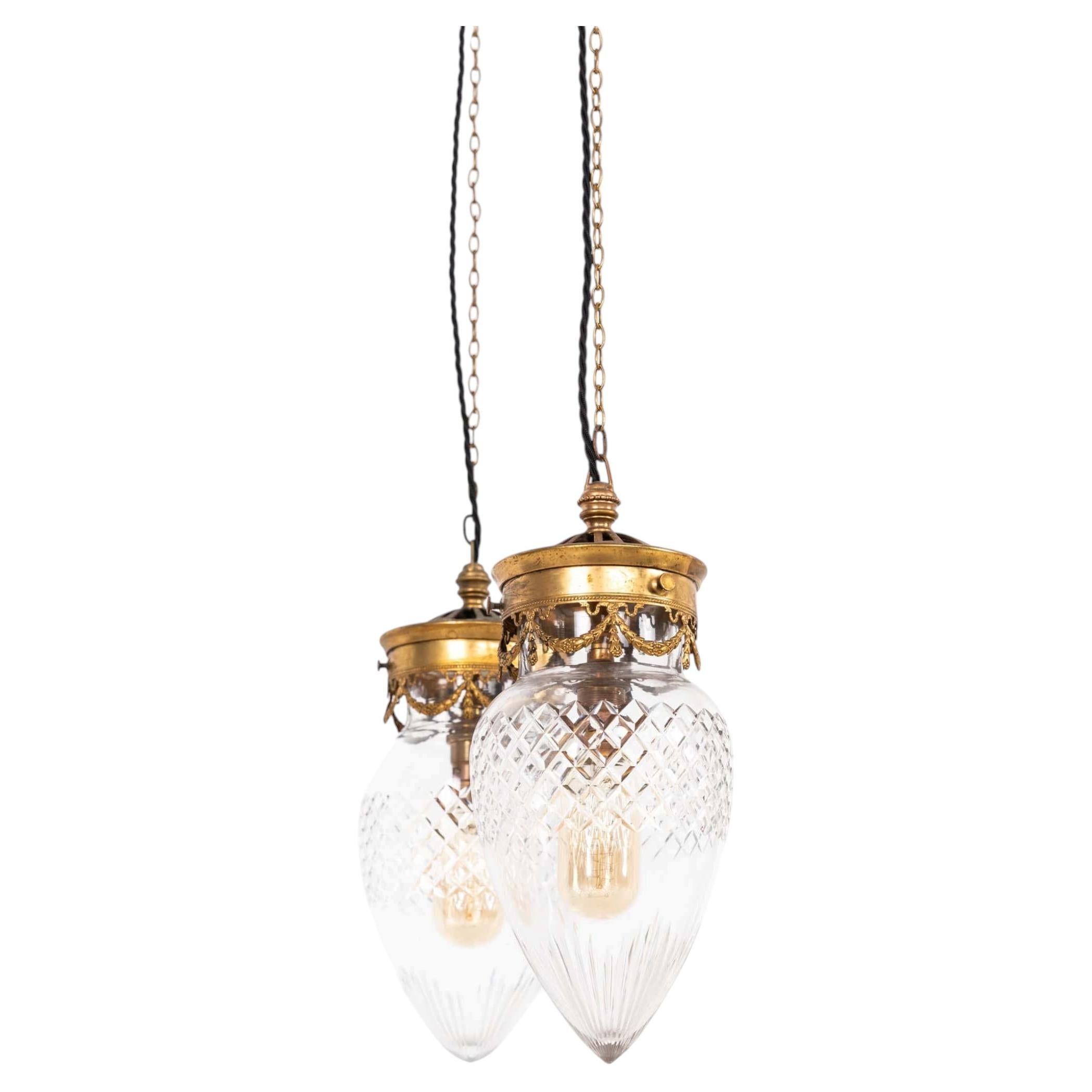 Pair of Edwardian Neoclassical Cut Glass Light Pendant Lamps, C.1910